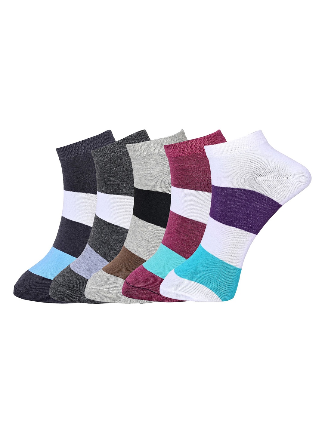 

BAESD Pack of 5 Ankle-Length Striped Socks, Grey