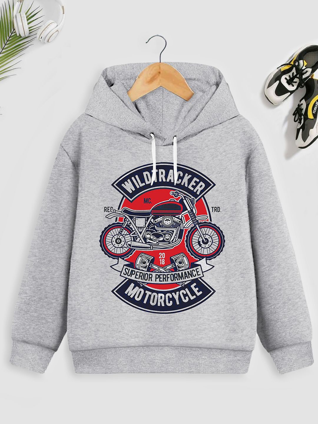 

YK X Trampoline Unisex Kids Printed Hooded Sweatshirt, Grey