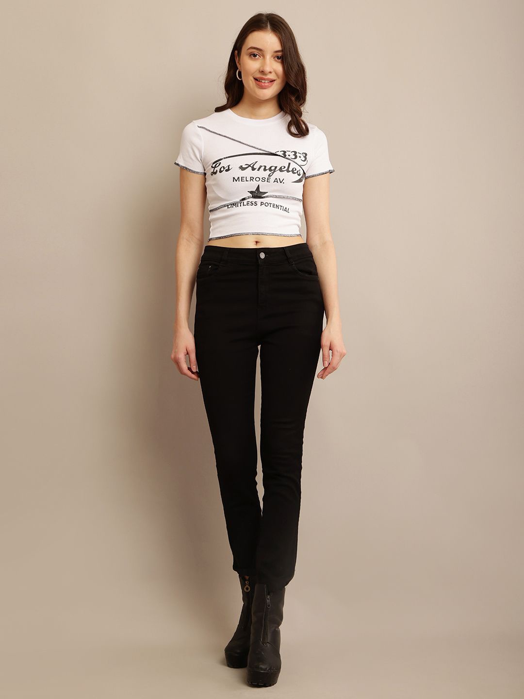 

NoBarr Women Typography Cotton Crop Top, White