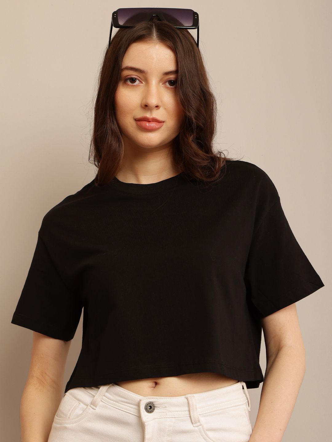 

NoBarr Women Solid Cotton Boxy Crop Top, Black