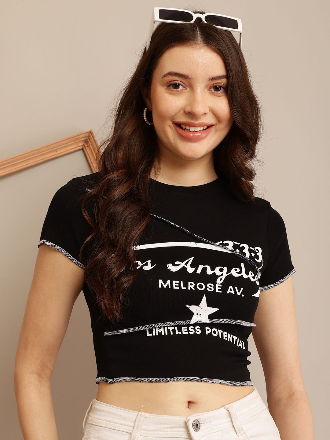 

NoBarr Women Typography Print Cotton Crop Top, Black