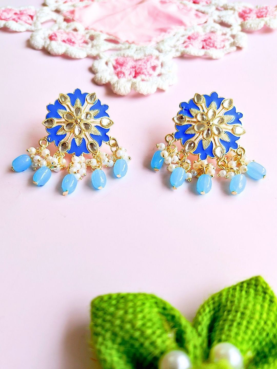 

Anouk Gold-Plated Meenakari Drop Earrings, Blue