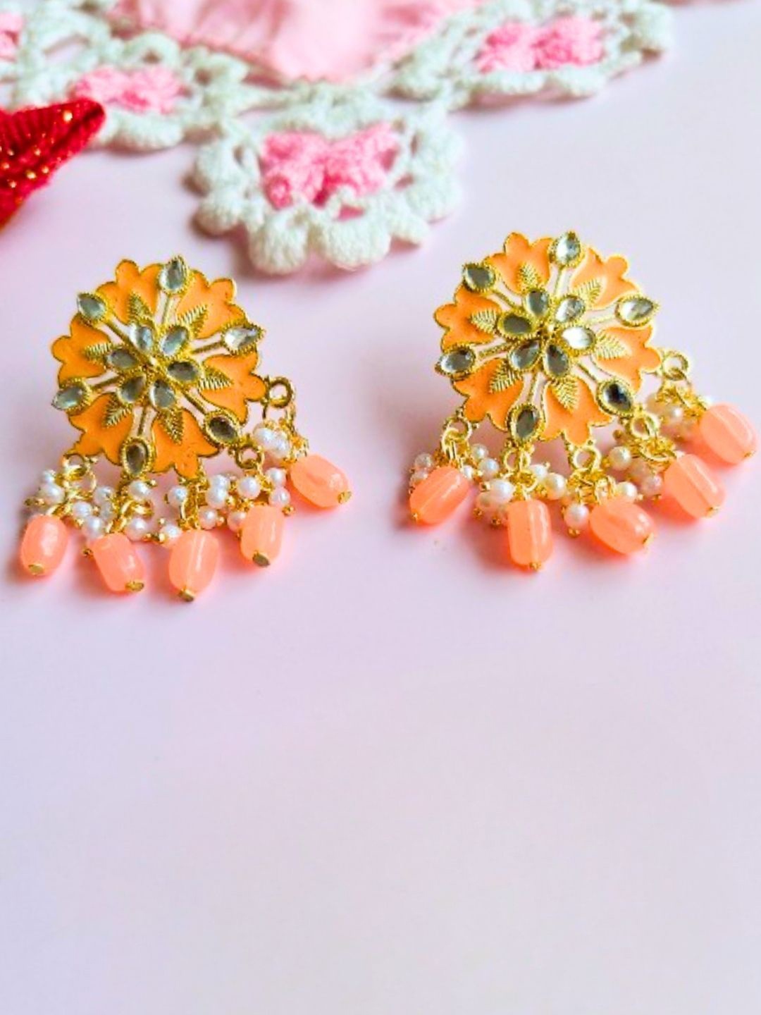 

Anouk Gold-Plated Stones Studded & Beaded Contemporary Drop Earrings