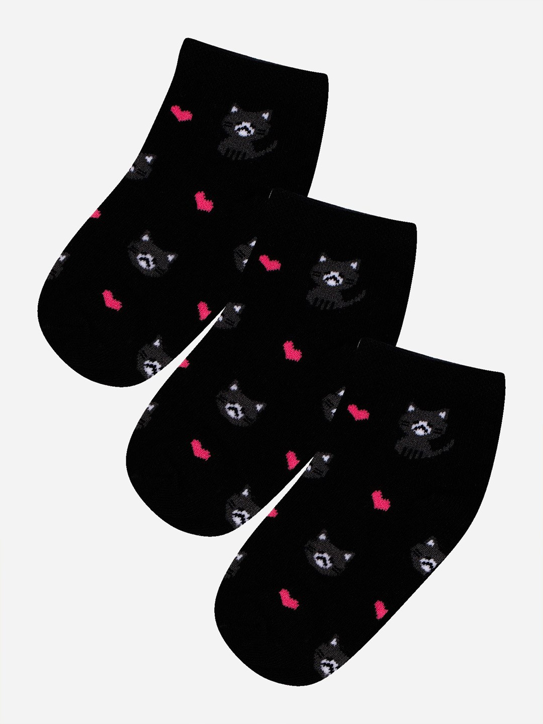 

Bodycare Girls Pack Of 3 Printed Cotton Ankle-Length Socks, Black