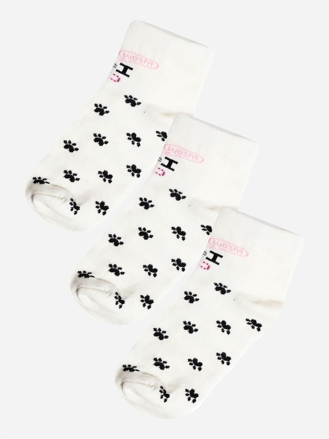 

Bodycare Girls Pack Of 3 Patterned Cotton Ankle-Length Socks, Off white