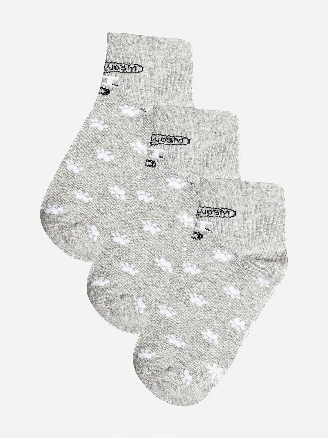 

Bodycare Girls Pack Of 3 Printed Ankle-Length Socks, Grey melange