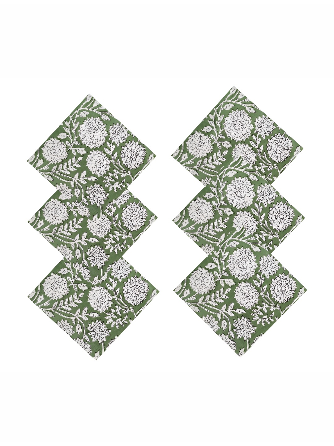 

HANDICRAFT PALACE Green & White 6 Pieces Cotton Floral Printed Napkins