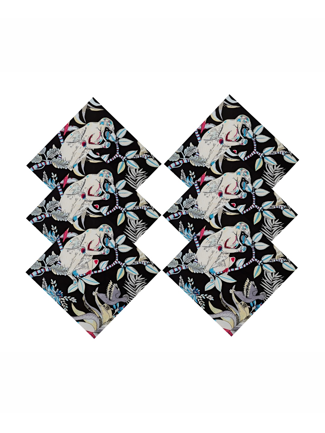 

HANDICRAFT PALACE Green & White 6 Pieces Monkey Printed Square Cotton Table Napkins, Black