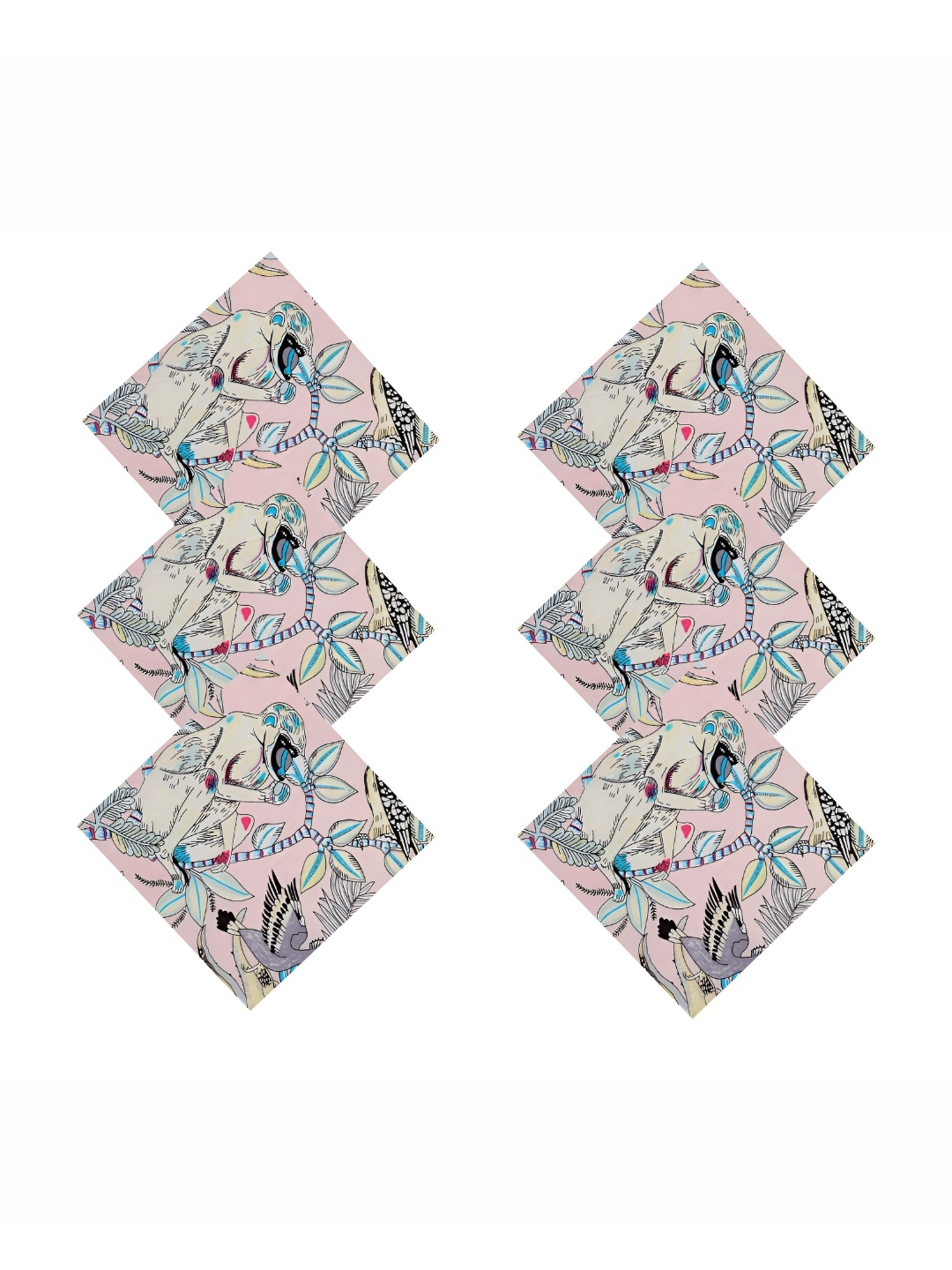

HANDICRAFT PALACE Pink & Black 6 Pieces Printed Cotton Table Napkins