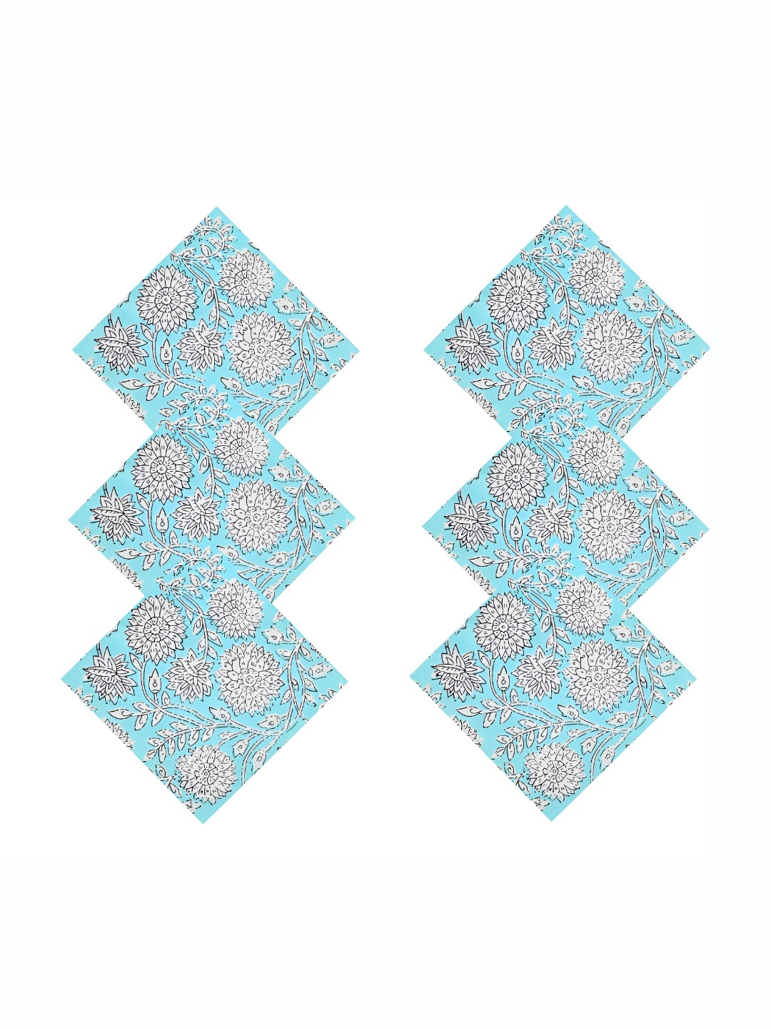 

HANDICRAFT PALACE Turquoise Blue 6 Pieces Printed Cotton Table Napkins