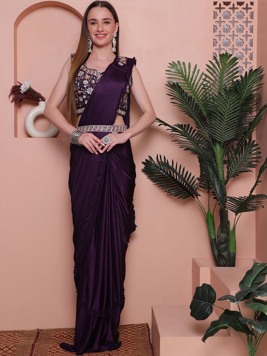 

Mitera Embellished Ready to Wear Saree, Purple