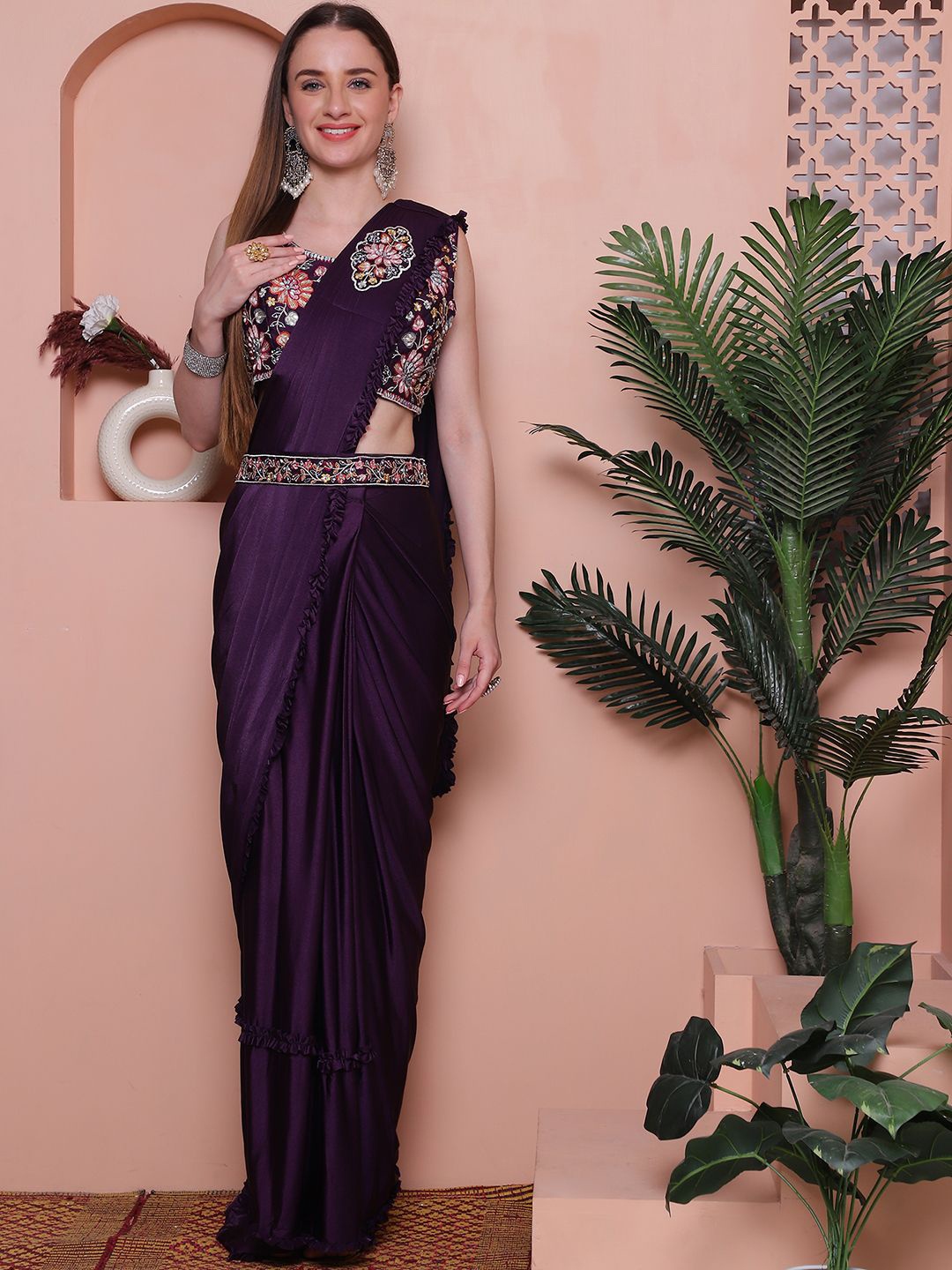 

Mitera Embroidered Ready to Wear Saree, Purple