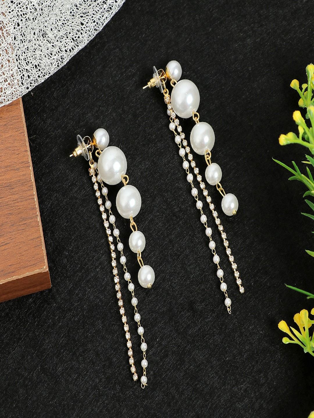 

UNIVERSITY TRENDZ Gold-Plated Contemporary Pearl Drop Earrings, White