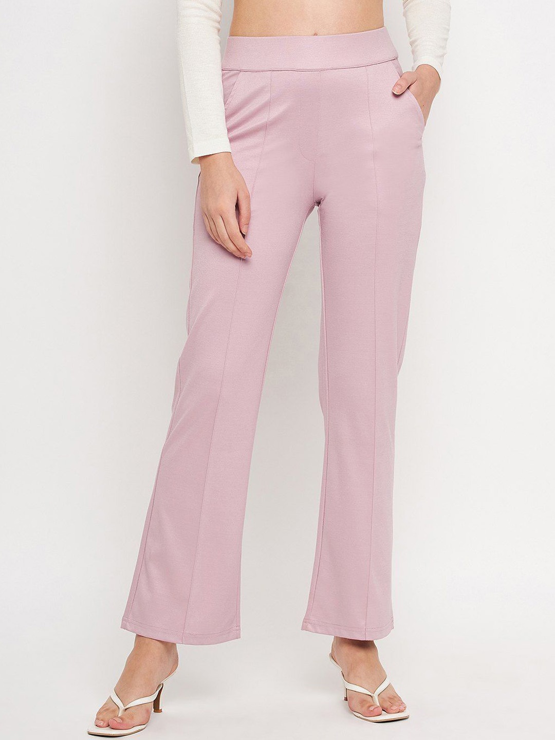 

HANG N HOLD Women Mid-Rise Bootcut Trousers, Pink