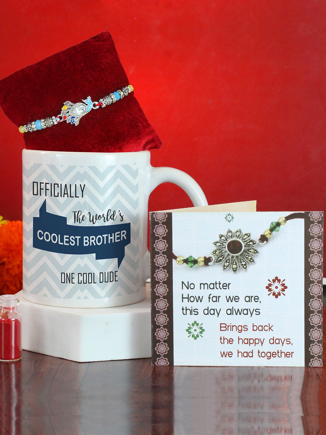 

TIED RIBBONS Purple Peacock Rakhi Gift Set With Coffee Mug