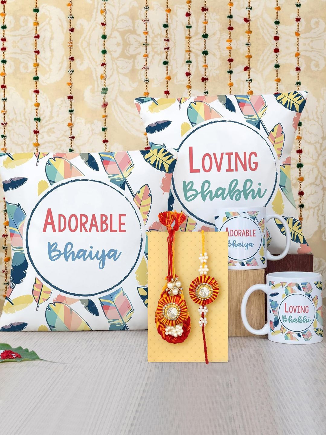 

TIED RIBBONS 7 Pieces Bhaiya Bhabhi Rakhi Gift Set, Red