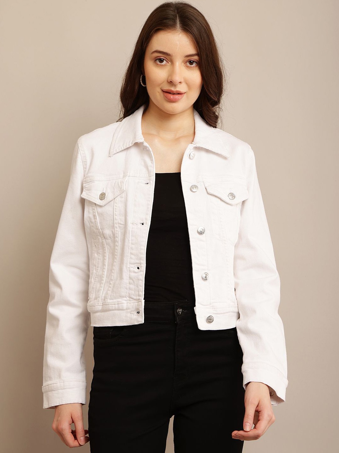 

NoBarr Women Crop Denim Jacket, White