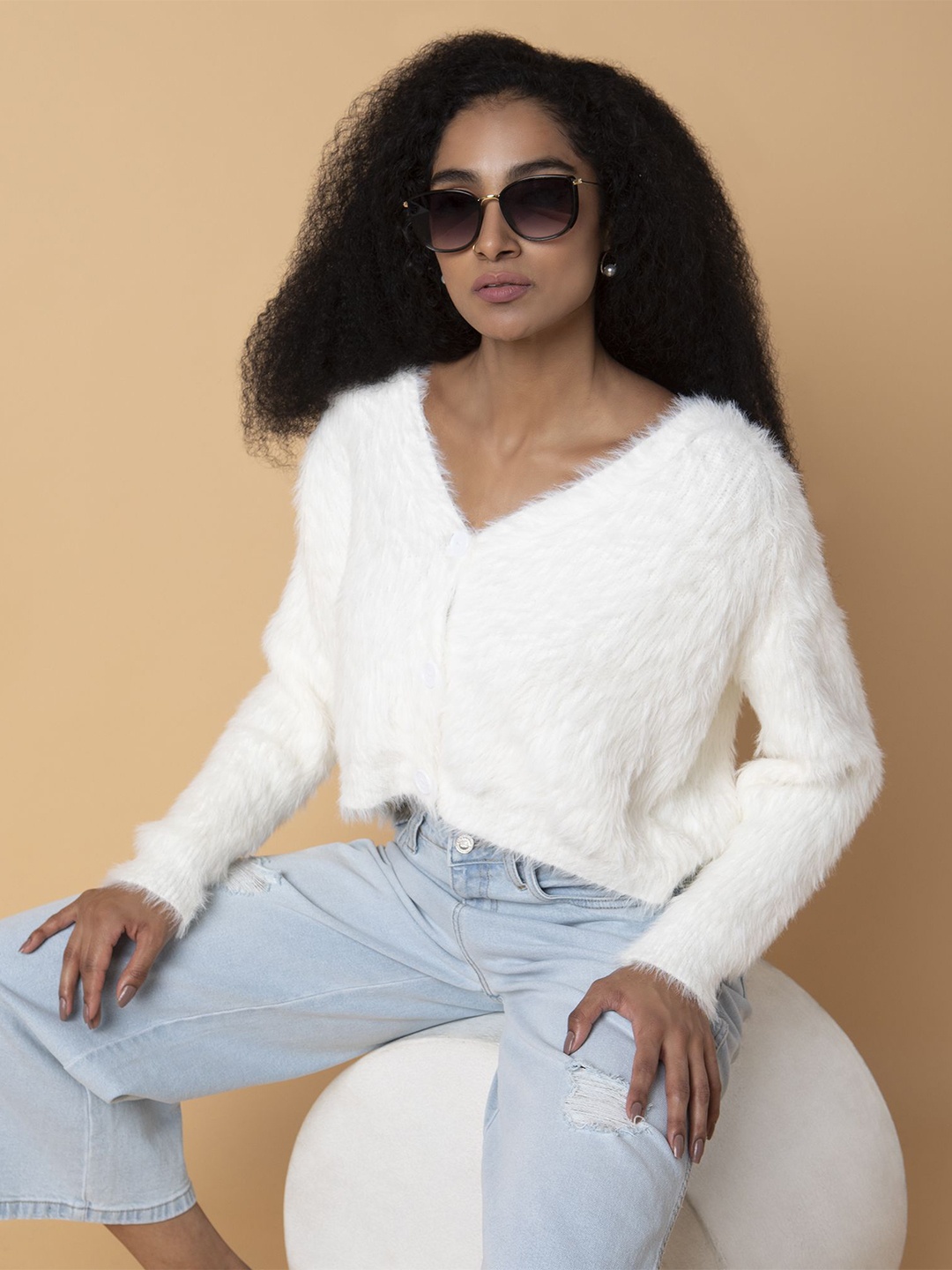 

SHOWOFF Women Cardigan with Fuzzy Detail, Off white