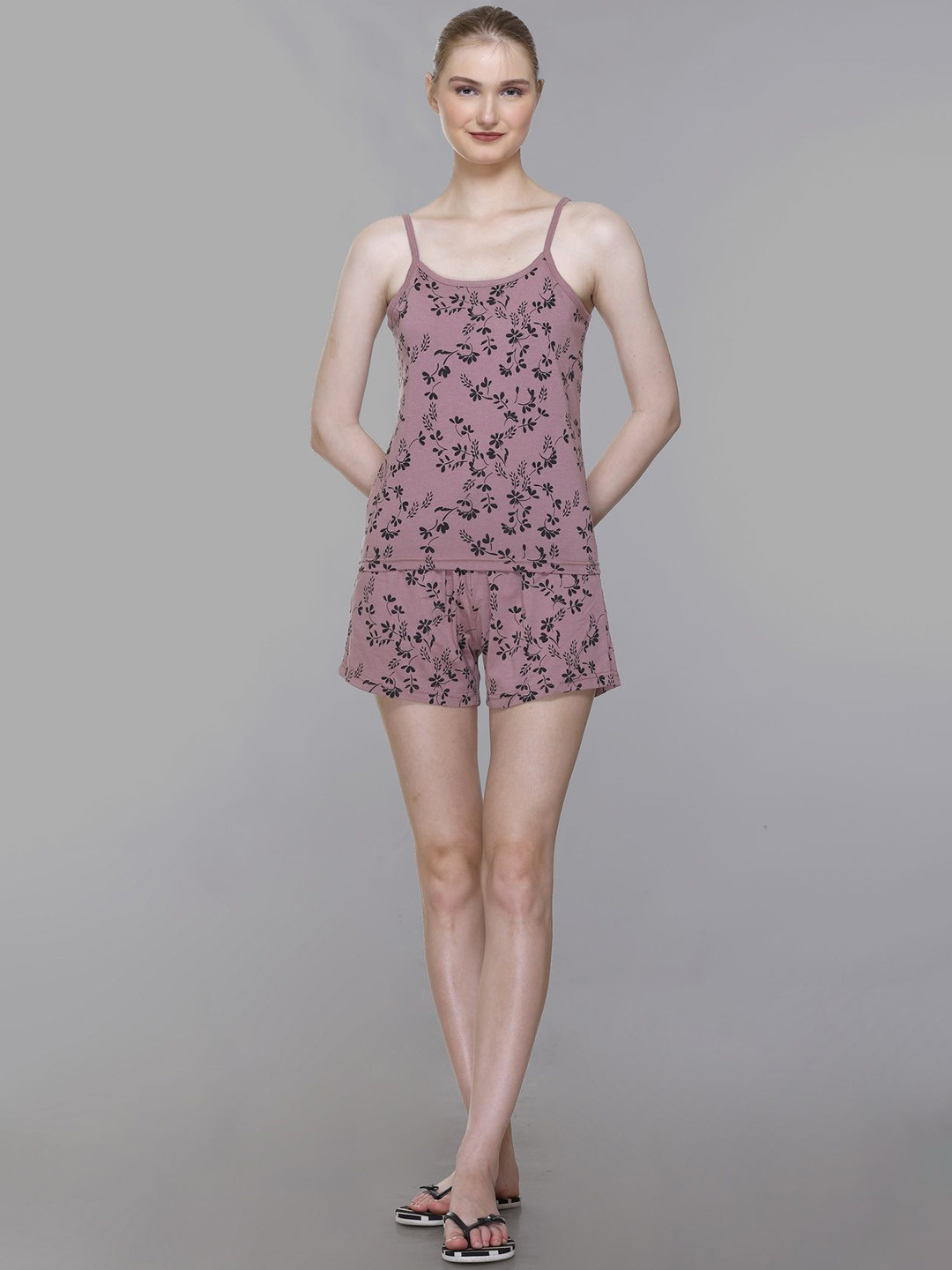 

BAESD Floral Printed Shoulder Straps Night suit, Rose