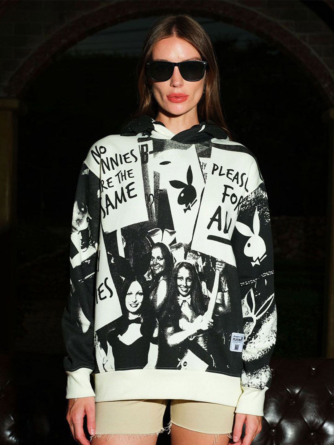 

Bonkers Corner Women Printed Hooded Sweatshirt, Off white