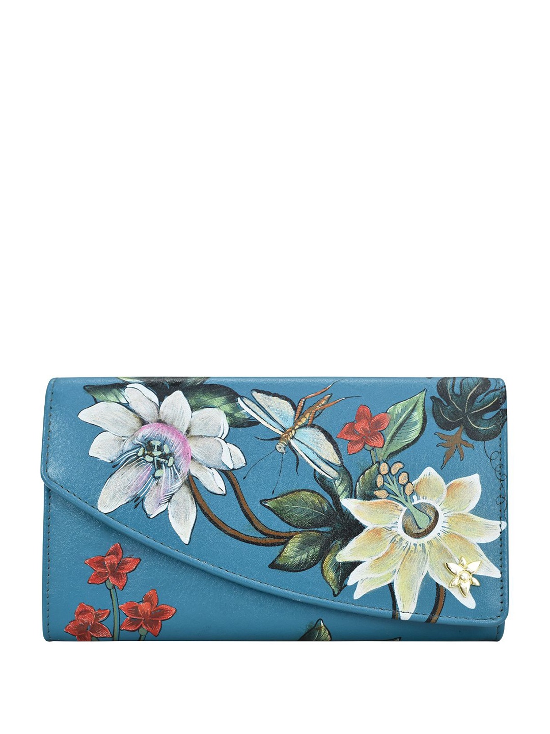 Anuschka Floral Printed Leather Envelope Wallet, Turquoise blue