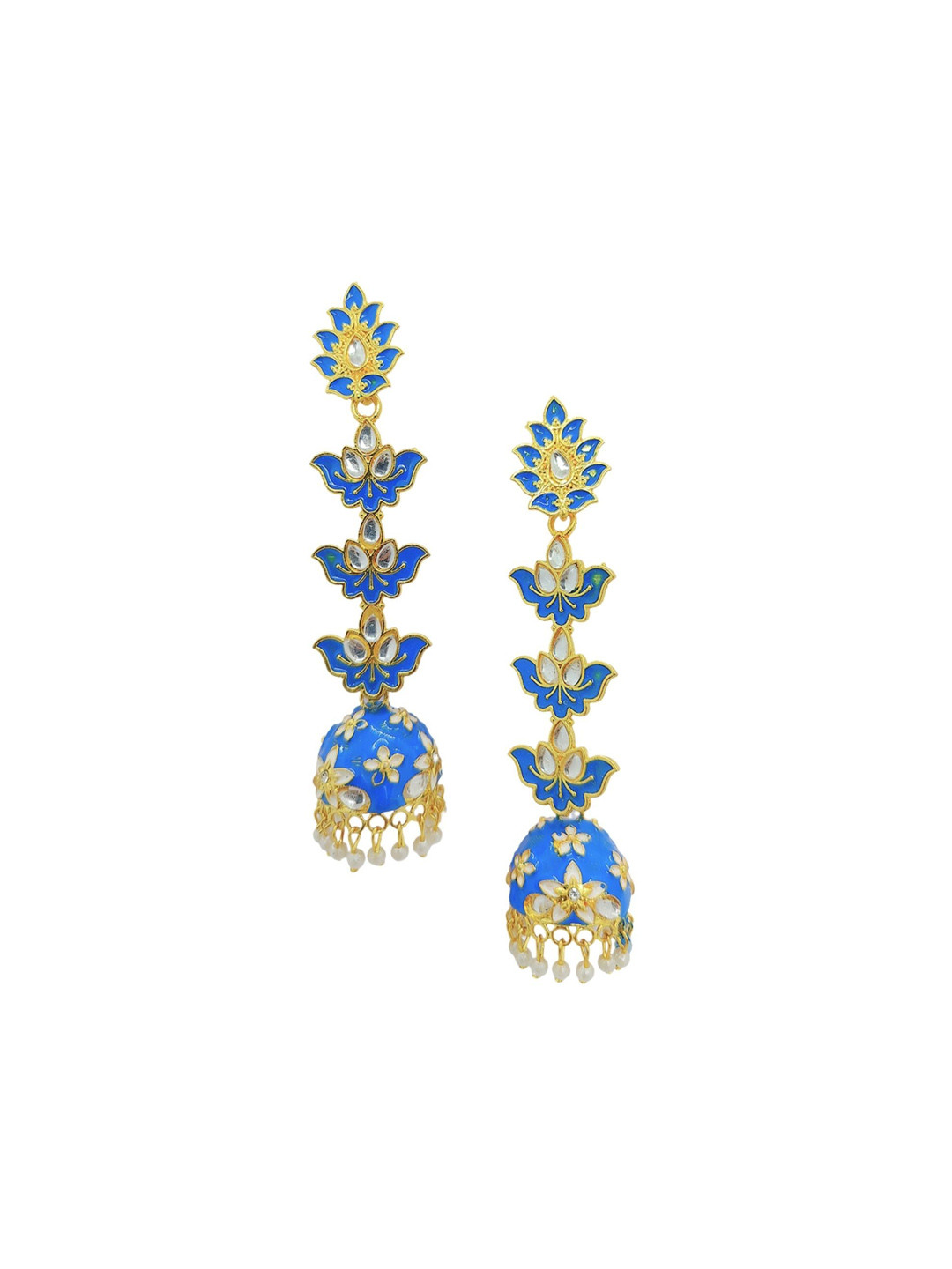 

Anouk Blue Brass-Plated Dome Shaped Meenakari Jhumkas