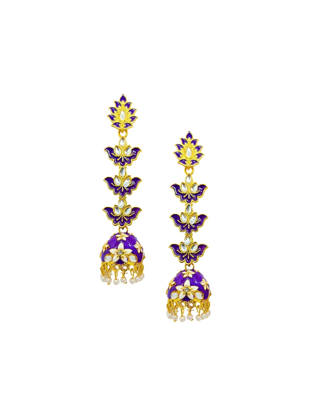 

Anouk Purple Brass-Plated Beaded Contemporary Meenakari Jhumkas, Gold