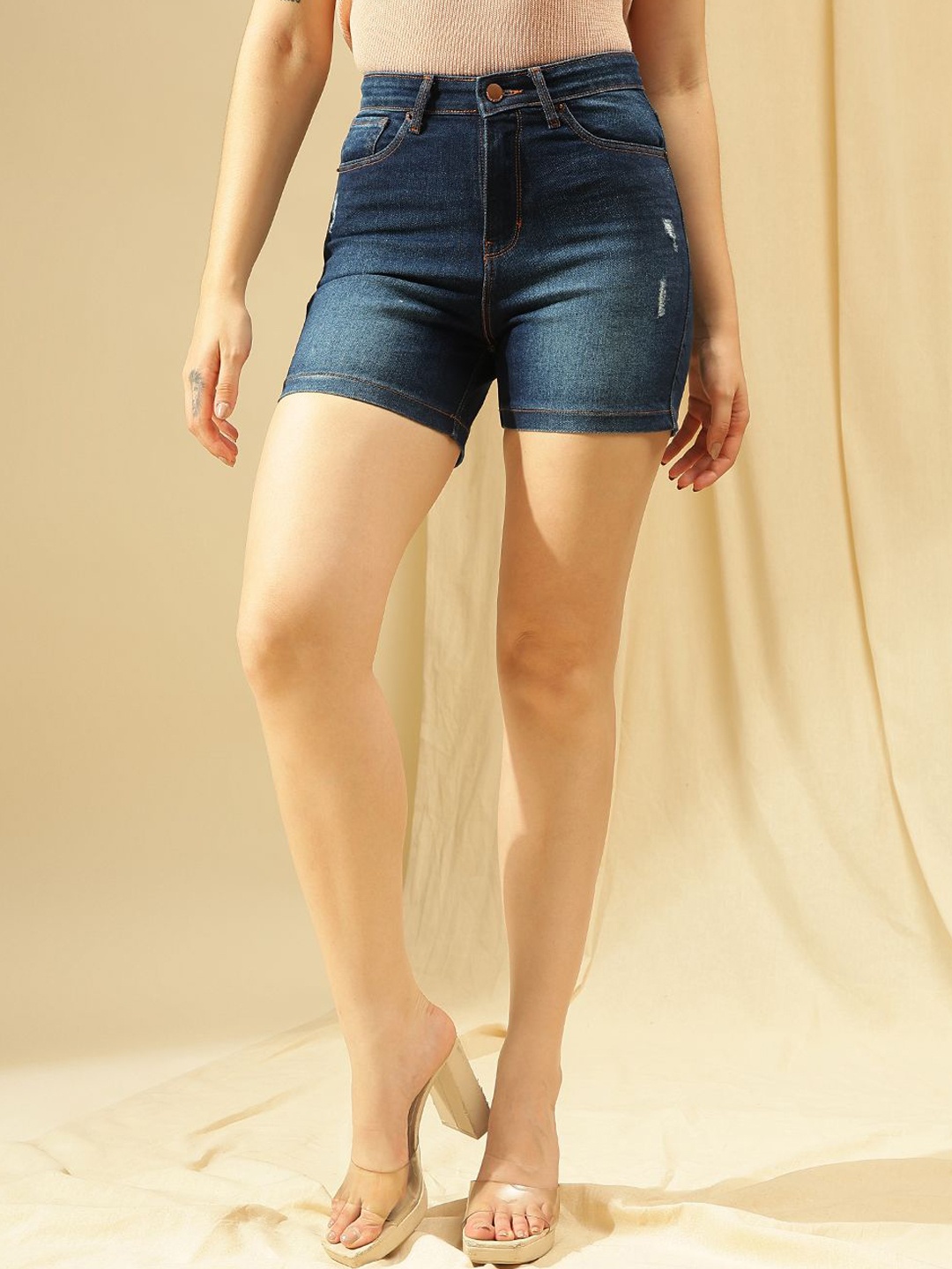 

Xpose Women High-Rise Distressed Denim Shorts, Blue