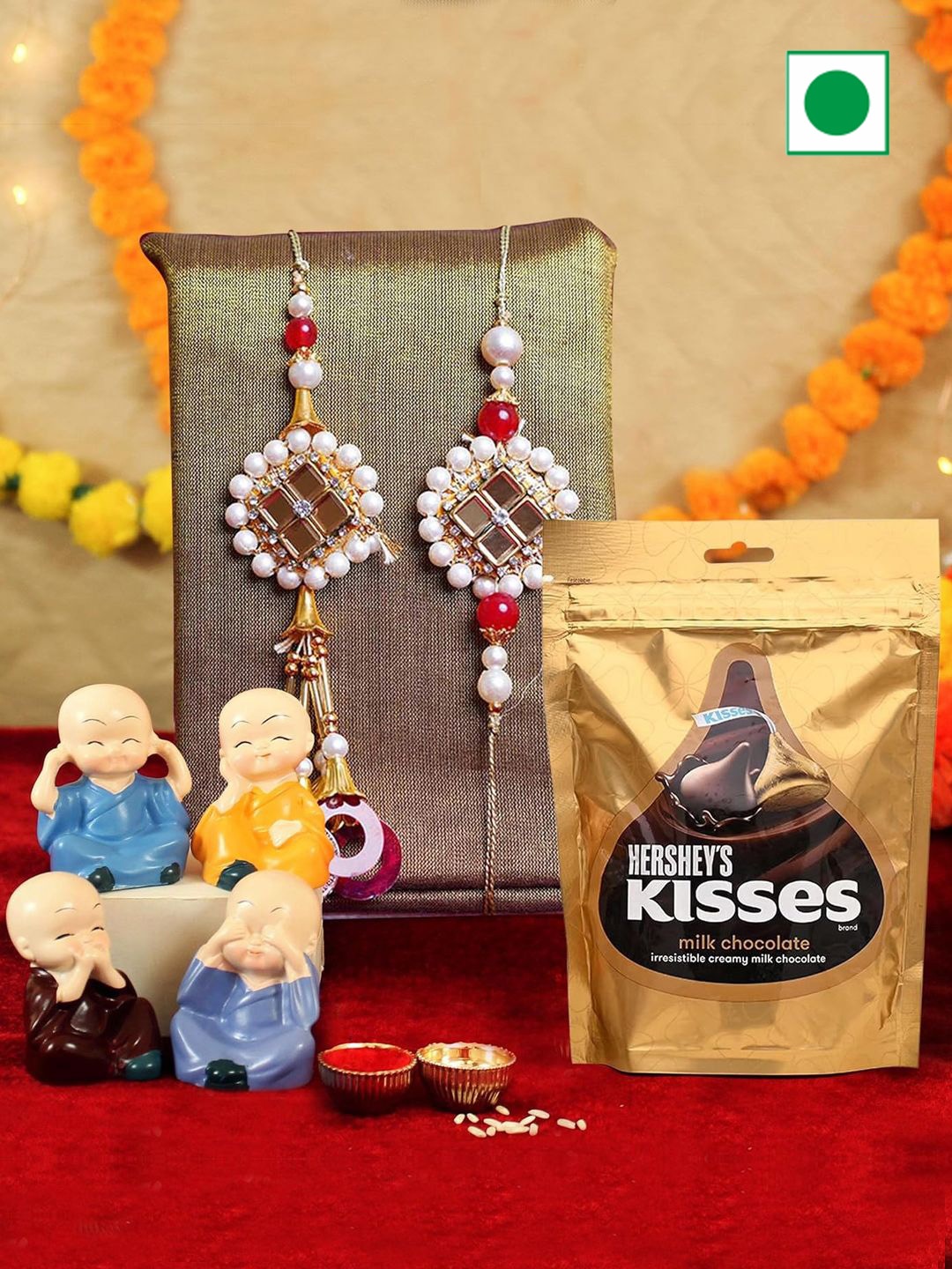 

TIED RIBBONS Set of 2 Lumba Rakhi with Chocolates & Idol with Card & Roli Chawal, Gold