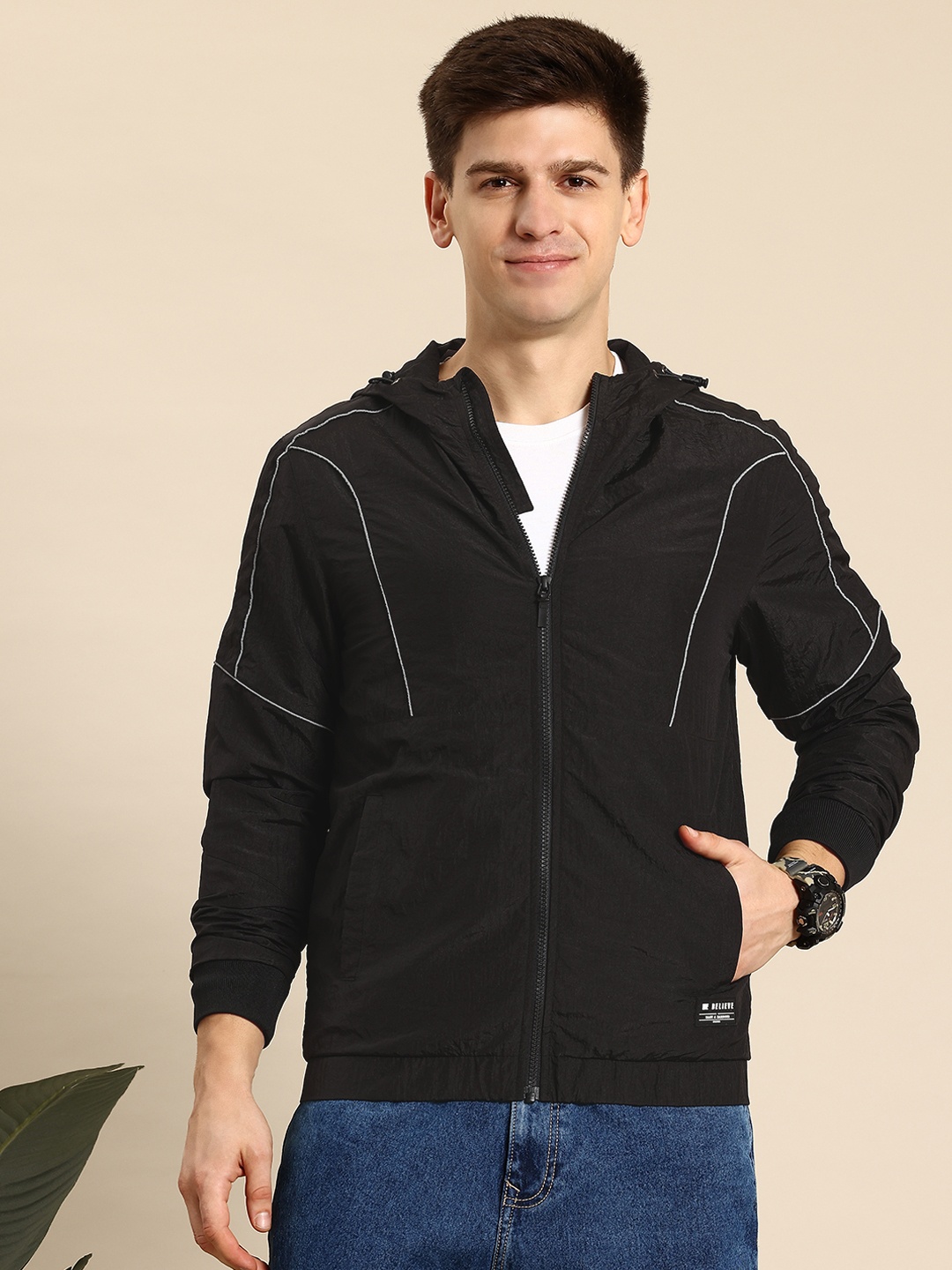 

Mast & Harbour Men Reflective Strip e-Dry Technology Jacket, Black