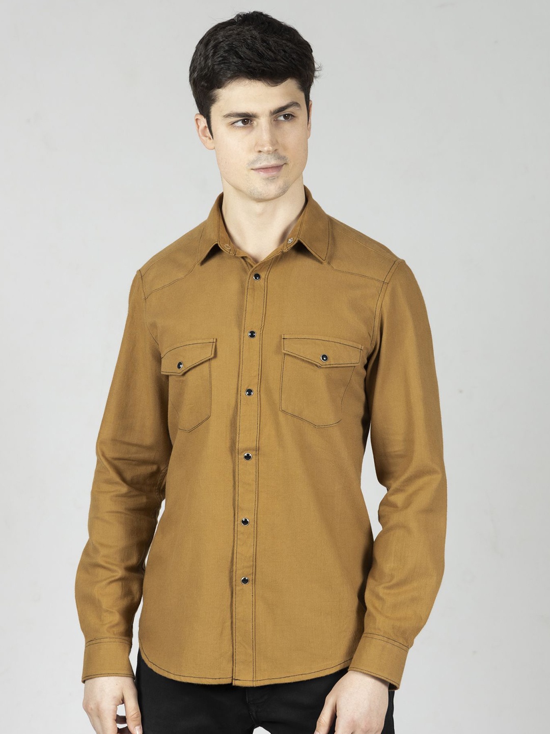 

OZMOD Men Modern Slim Fit Opaque Casual Shirt, Mustard