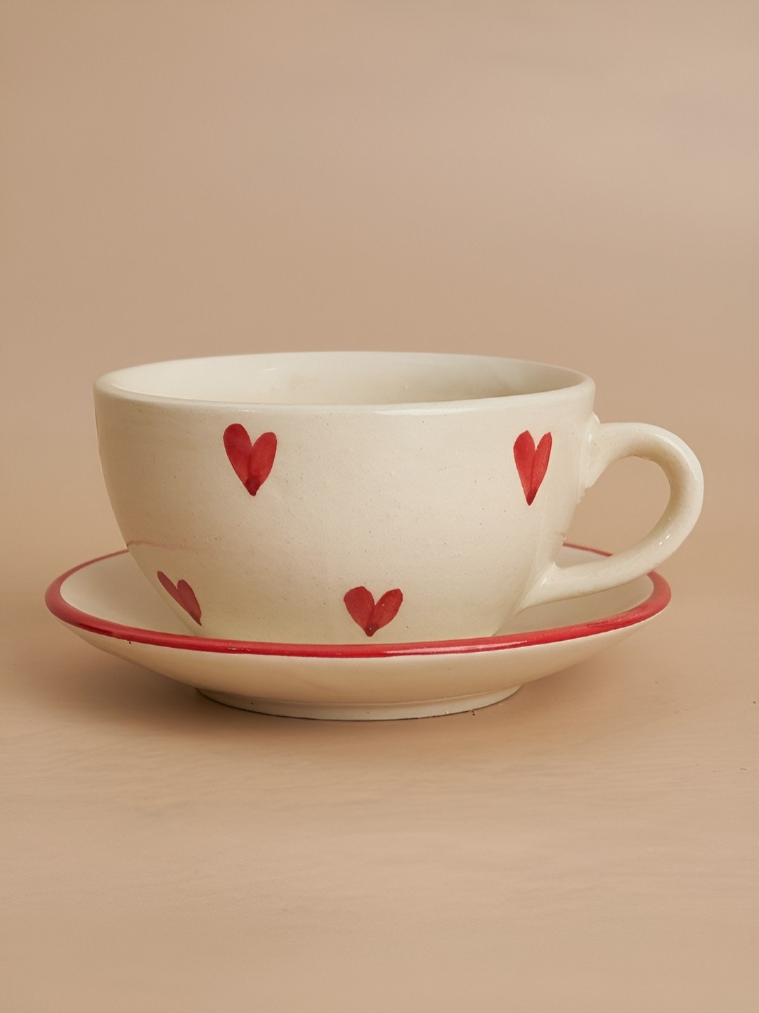

NURTURE INDIA White & Red Printed Ceramic Matte Cups Set of Cups and Mugs
