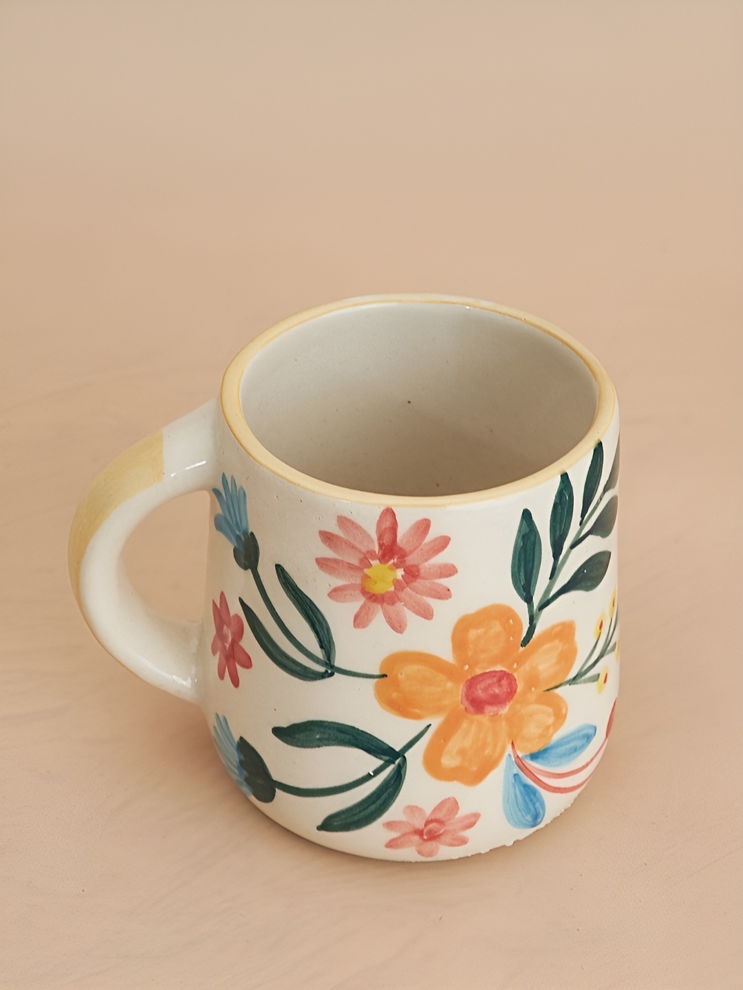 

NURTURE INDIA Orange & Green Floral Printed Ceramic Glossy Mug 250 ml