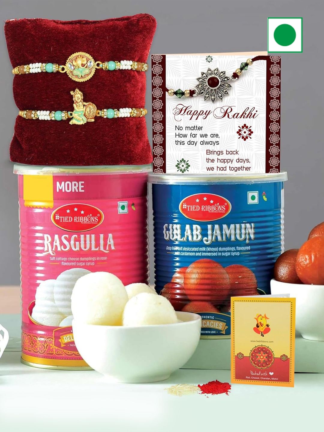 

TIED RIBBONS 2 Pcs Rakhi & Rasgulla Gulab Jamun Sweets Combo Gifts, Red