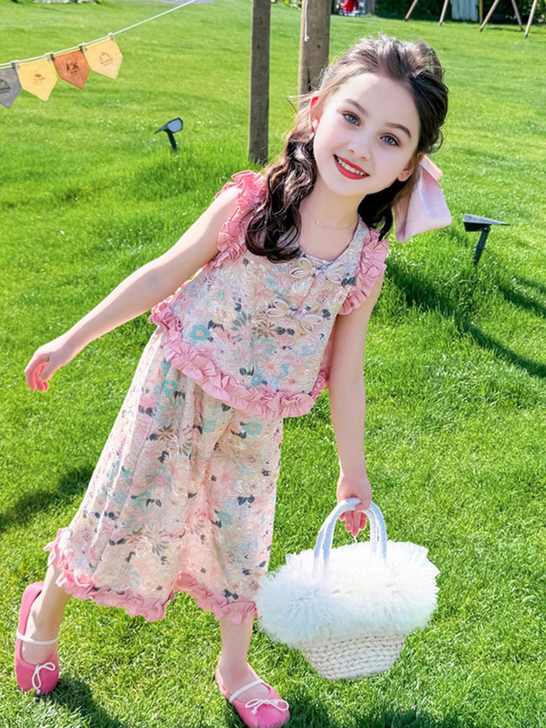

INCLUD Girls Printed Top with Trousers, Pink