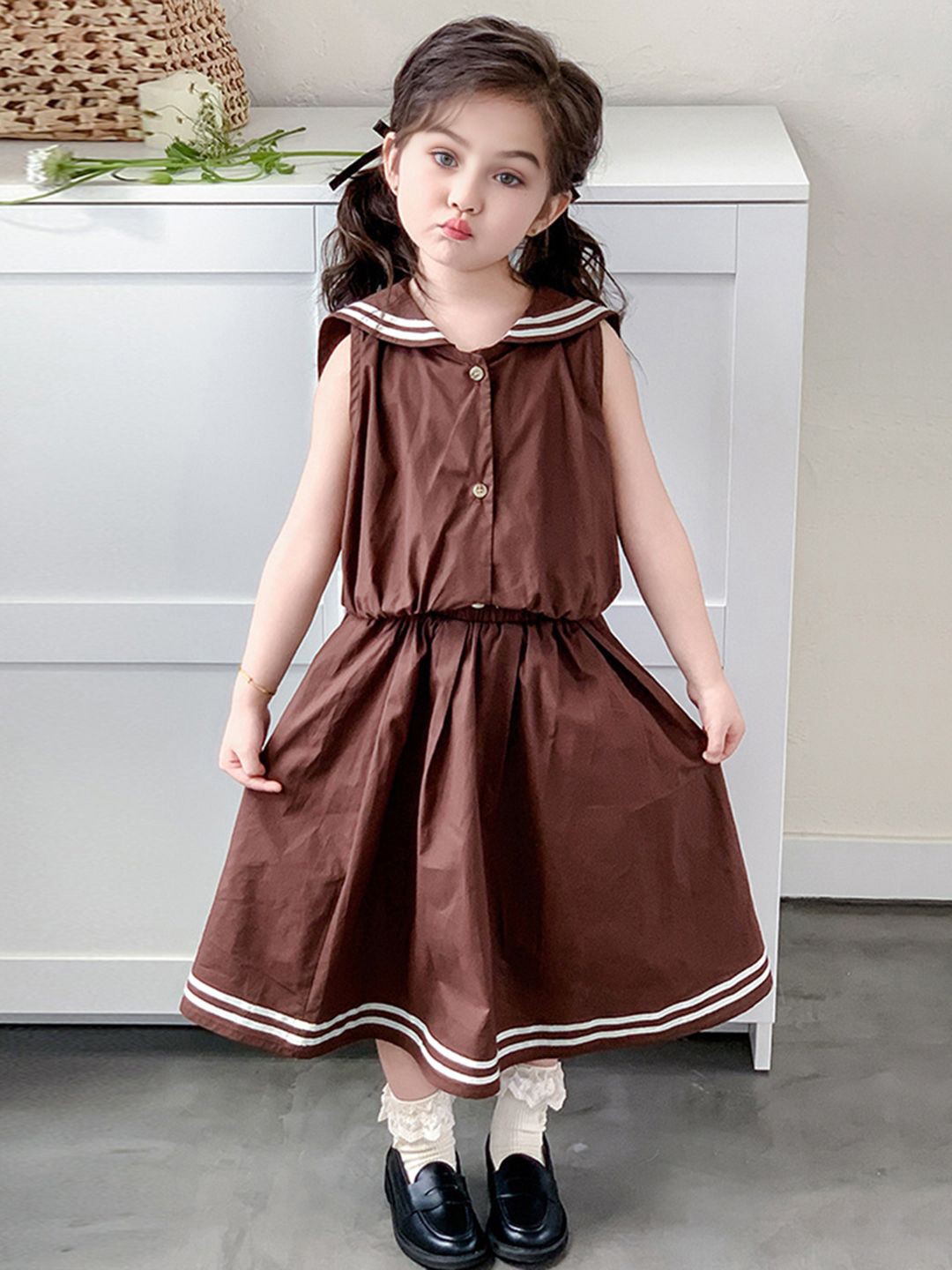 

INCLUD Girls Front Open Top With Skirt, Brown