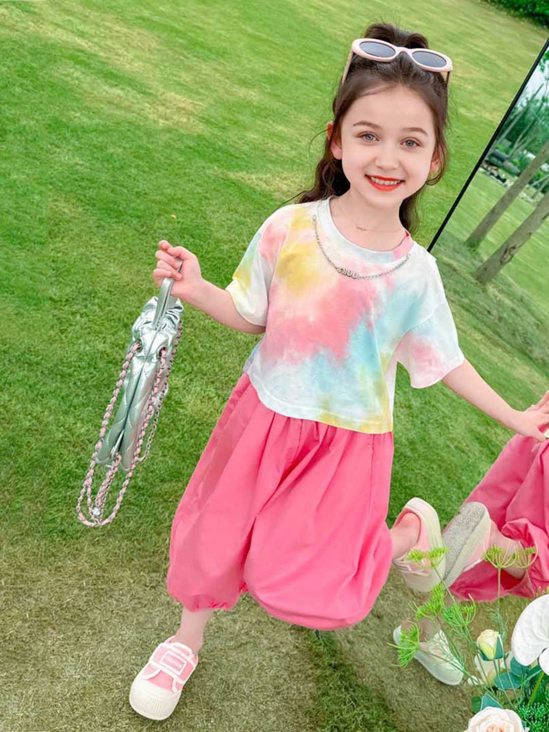 

INCLUD Girls Tie & Dye Printed T-shirt & Joggers, Pink
