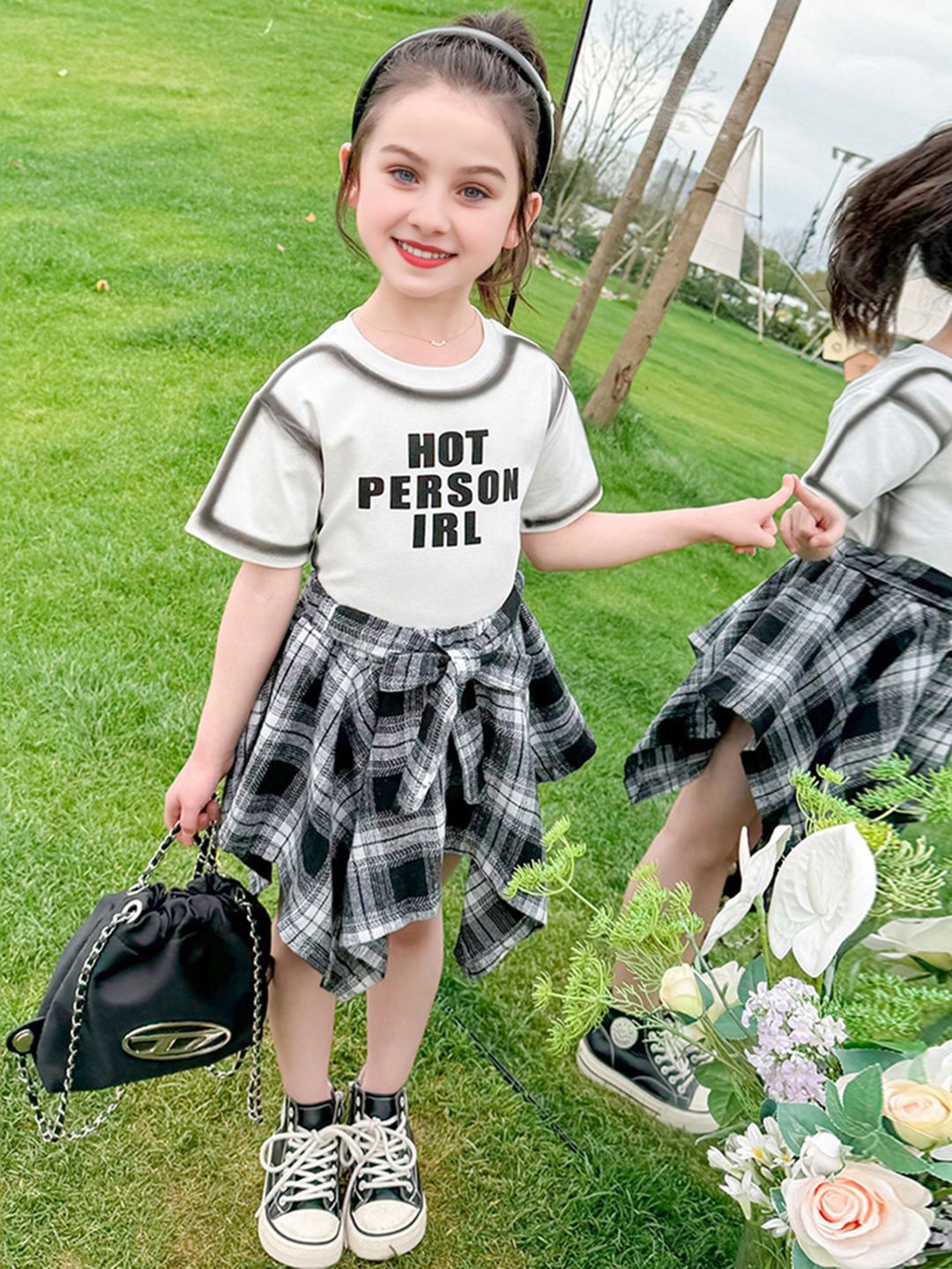 

INCLUD Girls Printed T-shirt with Skirt, White