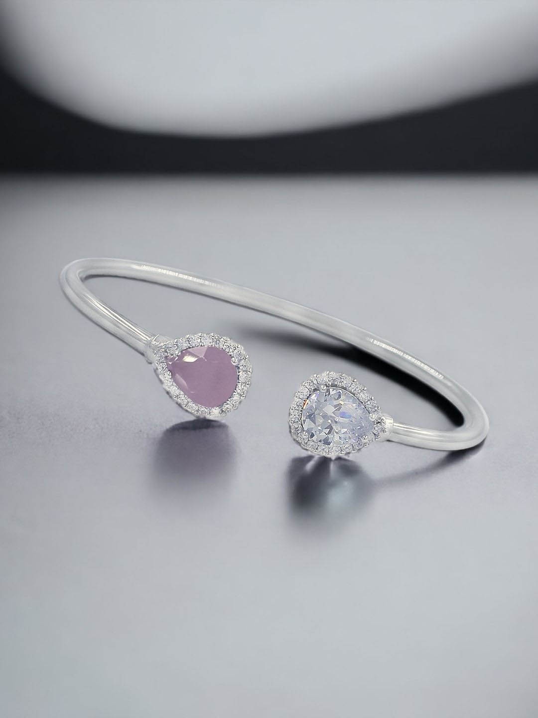 

Taraash 925 Sterling Silver Rhodium-Plated Cubic Zirconia Studded Solitaire Bangle