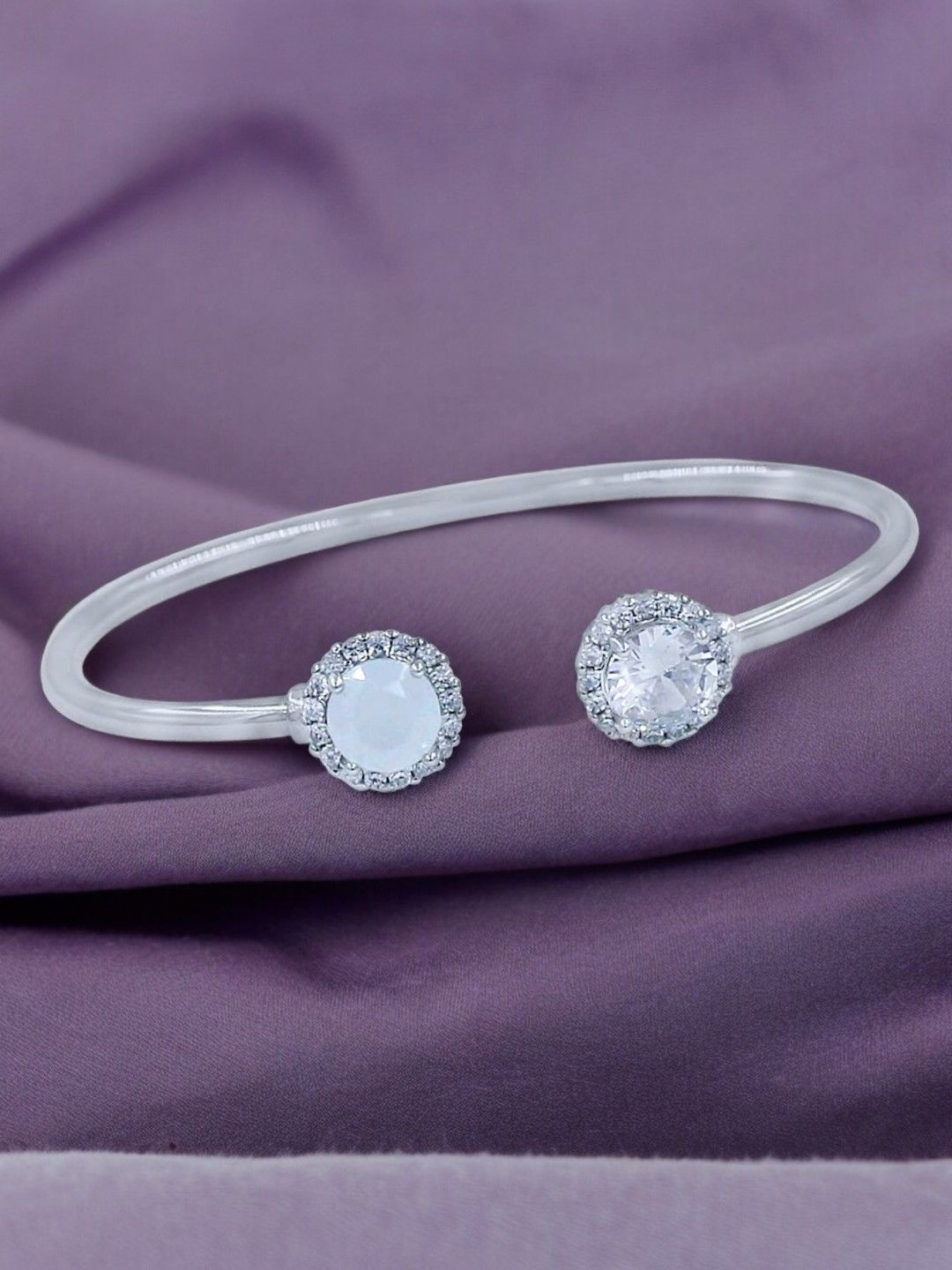 

Taraash 925 Sterling Silver Rhodium-Plated Stones Studded Pearls Beaded Bangle