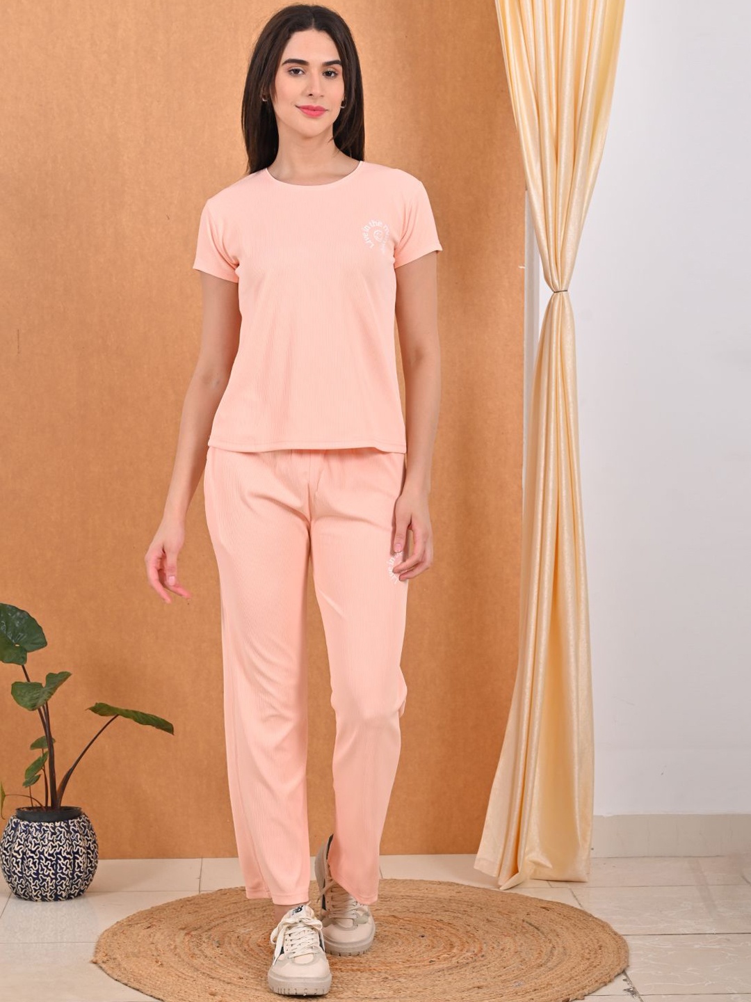 

GOLDSTROMS Round Neck Short Sleeves Night suits, Peach
