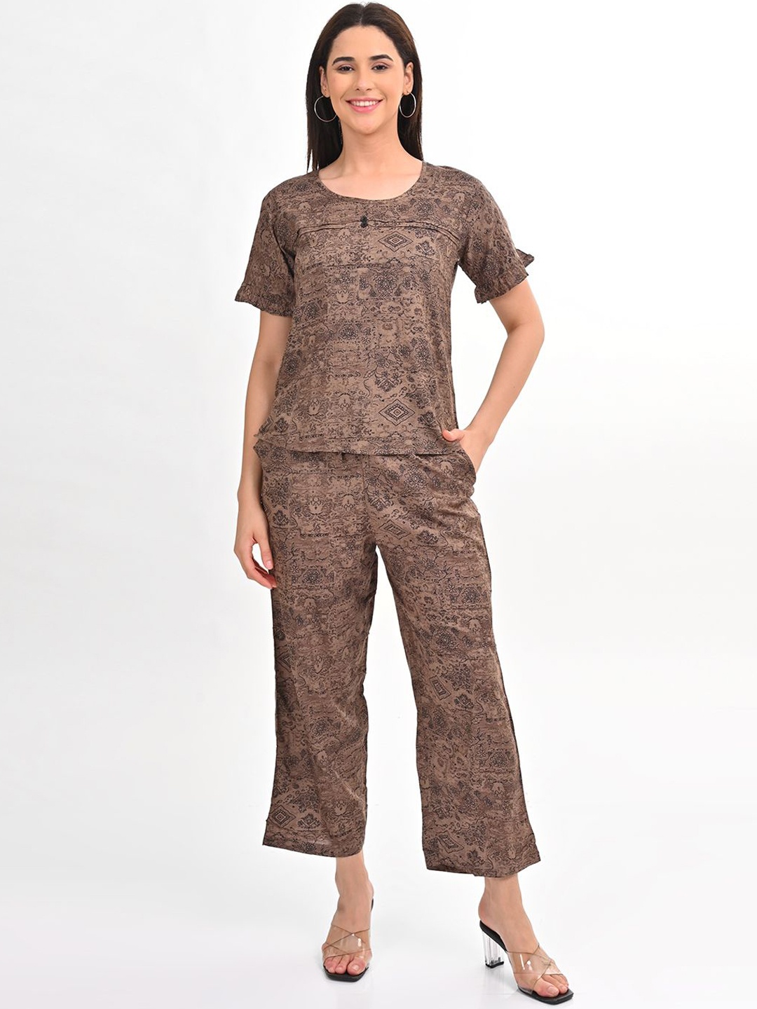 

GOLDSTROMS Women Printed Night suit, Brown