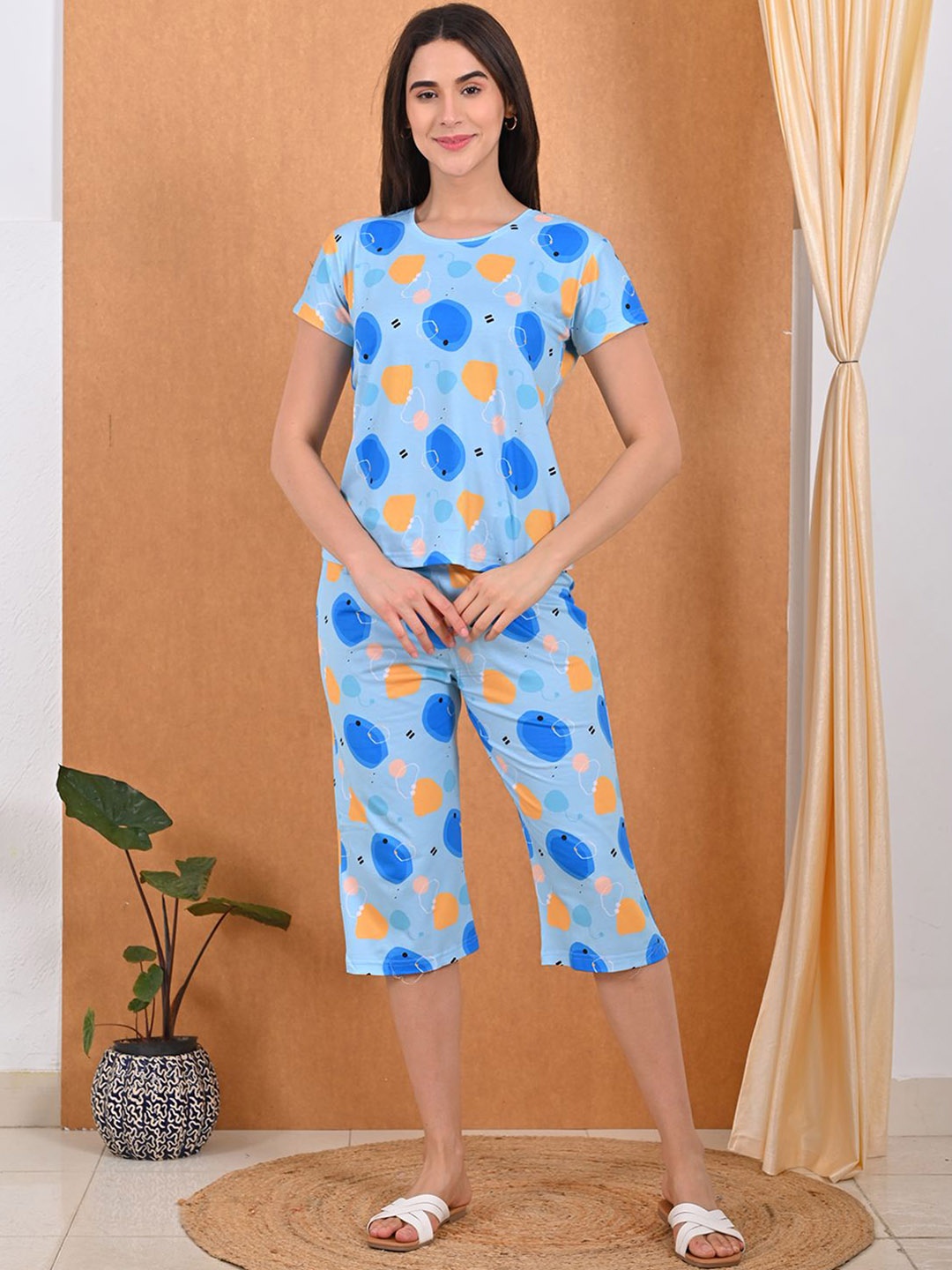 

GOLDSTROMS Geometric Printed T-shirt With Capri, Blue