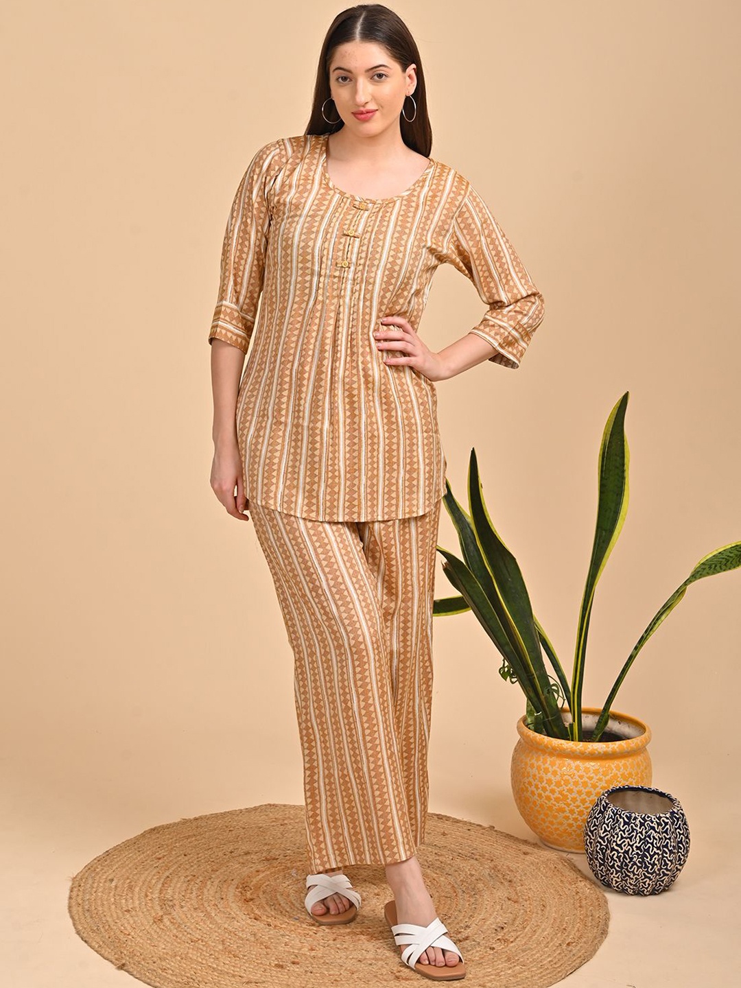 

GOLDSTROMS Geometric Printed Tunic With Trousers, Beige