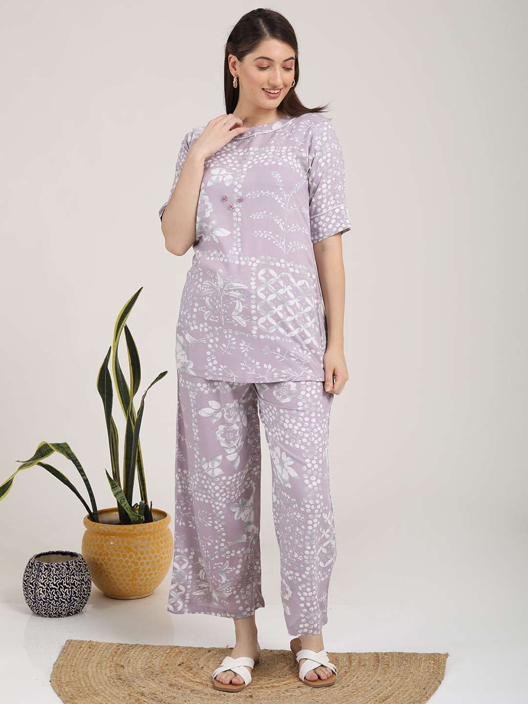 

GOLDSTROMS Floral Printed Top With Pyjamas, Magenta