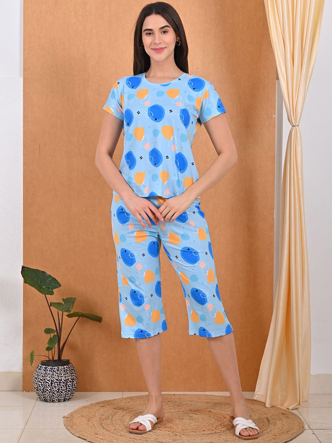 

GOLDSTROMS Geometric Printed T-shirt With Capri, Blue