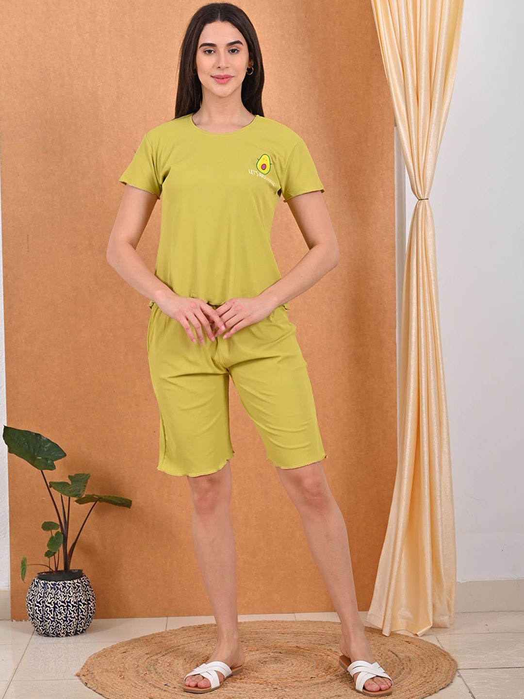 

GOLDSTROMS Round Neck Short Sleeves Night suits, Yellow