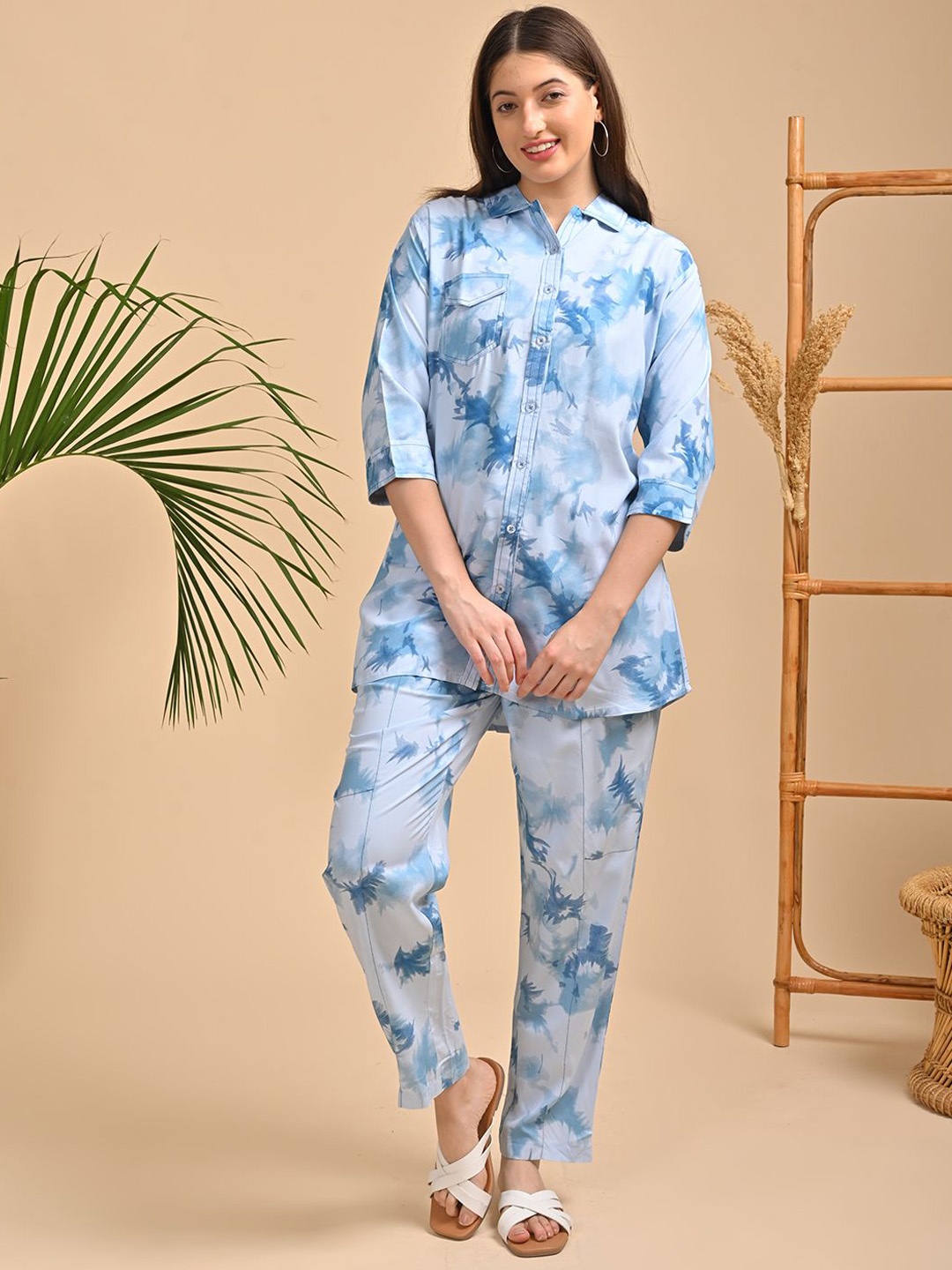 

GOLDSTROMS Printed Shirt With Trouser Co-Ords Set, Blue