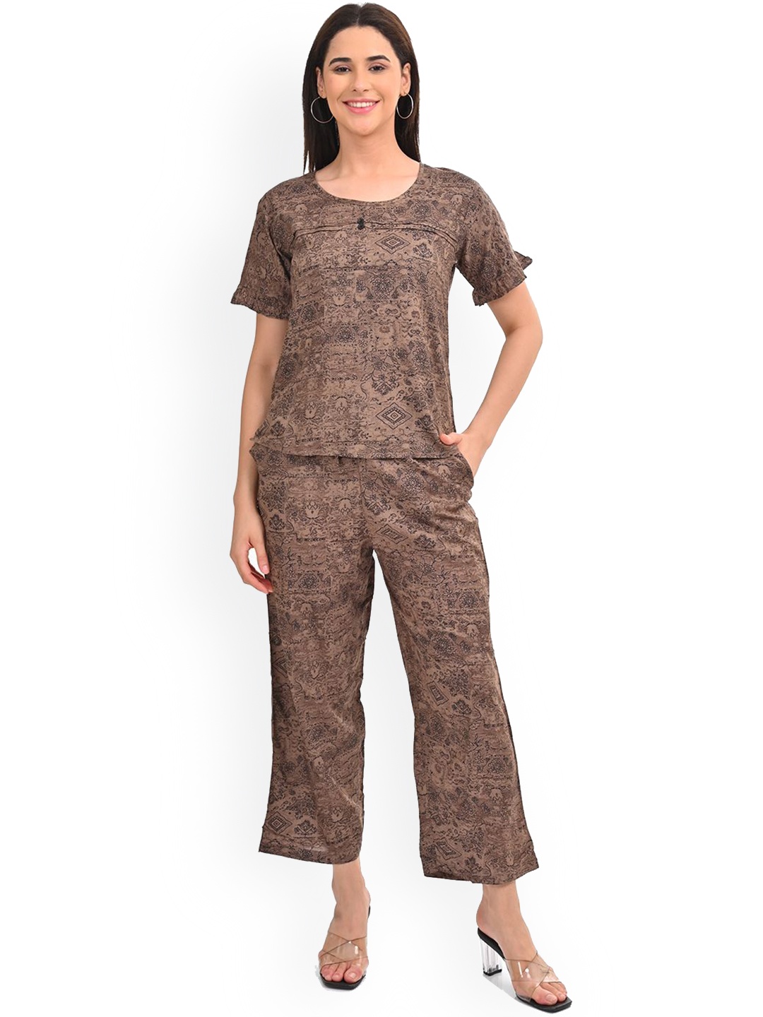 

GOLDSTROMS Abstract Printed Top With Pyjamas, Brown