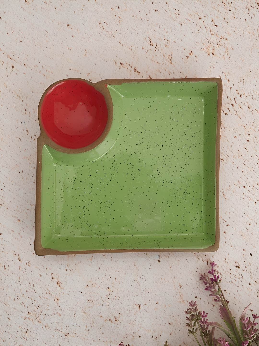 

NURTURE INDIA Green & Red Printed Microwave Safe Glossy Ceramic Chip & Dip Platter